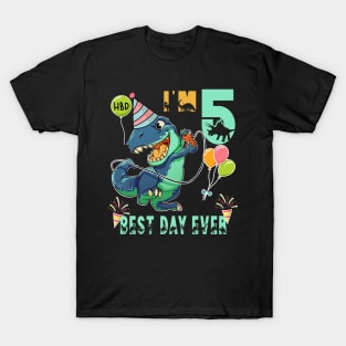 I am 5 Years Old Birthday Party Funny Dinosaur Gamer Boys T-Shirt